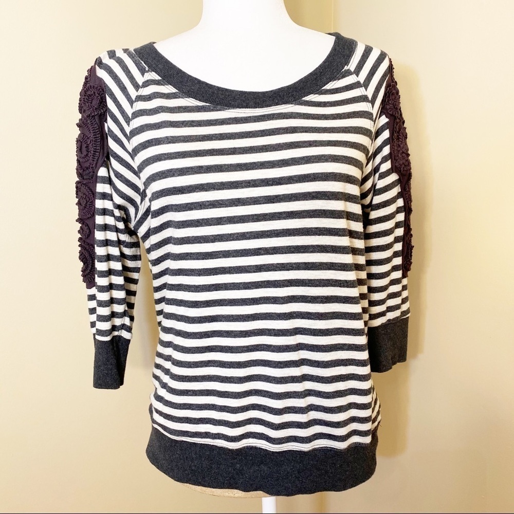 Daytrip Embroidered Sleeves Striped Top - Medium